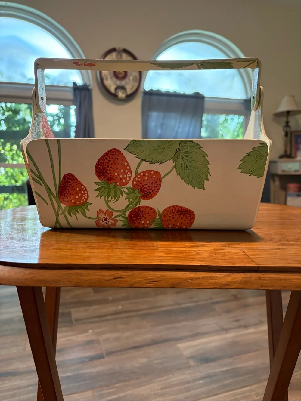 Strawberry Print Storage Caddy Handled Vintage 1970’s Top of the Table By Karen
